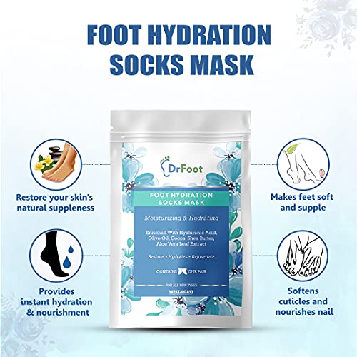Dr Foot | Foot Mask Peeling Feet Mask | Foot Hydration Socks | Foot Peeling Mask | Foot Mask for Cracked Heels | Leg Mask | With Hyaluronic Acid, Shea Butter &amp; Aloe Vera | Foot Mask Socks | Pack of 1 (FROM INDIA)SAB - View 5 of 6