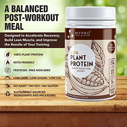 Mypro Sport Nutrition Plant Protein Powder Pea &amp; Brown Rice Protein (23g protein,22 Vitamins &amp; minerals,5g BCAA) Plant Based Vegan Protein Men &amp; Women (Chocolate, 500 g (Pack of 1)) (FROM INDIA)SAB - View 4 of 6