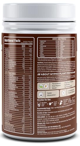 Mypro Sport Nutrition Plant Protein Powder Pea &amp; Brown Rice Protein (23g protein,22 Vitamins &amp; minerals,5g BCAA) Plant Based Vegan Protein Men &amp; Women (Chocolate, 500 g (Pack of 1)) (FROM INDIA)SAB - View 6 of 6