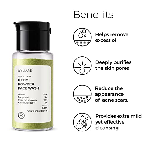 Brillare Neem Face Wash for Acne &amp; Pimples, with Bergamot for Clear Skin, 100% Natural Powder Facewash for Acne Prone Skin, Pimples &amp; Blemishes, 15g - View 4 of 6
