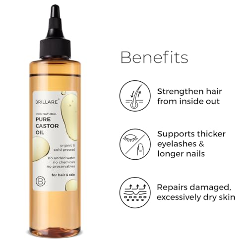 Brillare Pure Castor Oil for Hair Growth with Zero Chemicals, Repairs Damaged &amp; Dry Skin, Strengthen Hair with Healthy Look, 100% Natural &amp; Organic, 200 ml - View 3 of 5