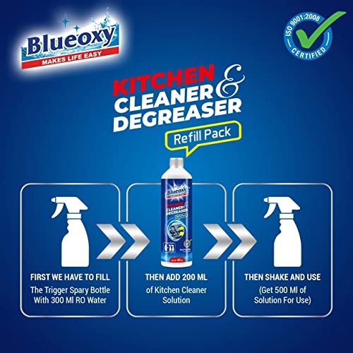 BLUEOXY Kitchen Cleaner &amp; Degreaser Refill Pack | Kitchen Grease Remover | Oil Stain Remover | Glass Stove Top Cleaners | Kitchen Surface &amp; Hygiene Cleaner | Ecological Formulation | 400 ML | QTY 2 - View 2 of 6