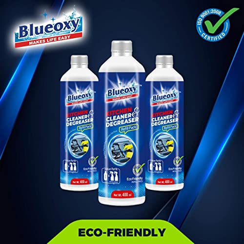 BLUEOXY Kitchen Cleaner &amp; Degreaser Refill Pack | Kitchen Grease Remover | Oil Stain Remover | Glass Stove Top Cleaners | Kitchen Surface &amp; Hygiene Cleaner | Ecological Formulation | 400 ML | QTY 2 - View 3 of 6