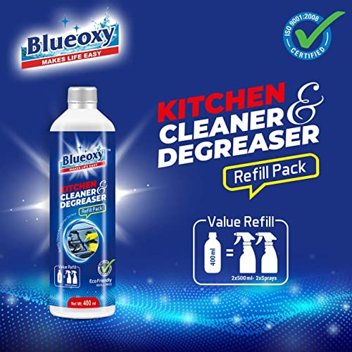 BLUEOXY Kitchen Cleaner &amp; Degreaser Refill Pack | Kitchen Grease Remover | Oil Stain Remover | Glass Stove Top Cleaners | Kitchen Surface &amp; Hygiene Cleaner | Ecological Formulation | 400 ML | QTY 2 - View 4 of 6