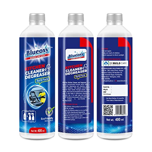 BLUEOXY Kitchen Cleaner &amp; Degreaser Refill Pack | Kitchen Grease Remover | Oil Stain Remover | Glass Stove Top Cleaners | Kitchen Surface &amp; Hygiene Cleaner | Ecological Formulation | 400 ML | QTY 2 - View 5 of 6