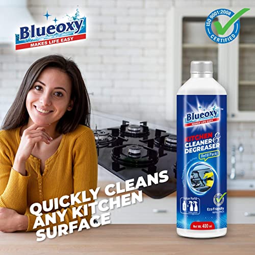 BLUEOXY Kitchen Cleaner &amp; Degreaser Refill Pack | Kitchen Grease Remover | Oil Stain Remover | Glass Stove Top Cleaners | Kitchen Surface &amp; Hygiene Cleaner | Ecological Formulation | 400 ML | QTY 2 - View 6 of 6