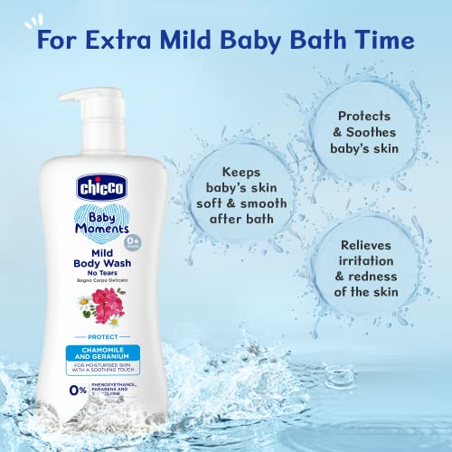 Chicco Baby Moments Mild Body Wash - Protect, 200ml |With Chamomile &amp; Geranium|No Tears Formula with Natural Ingredients for Moisturized Skin|Phenoxyethanol, Parabens &amp; Lauryl sulphates free (FROM INDIA)SAB - View 2 of 6