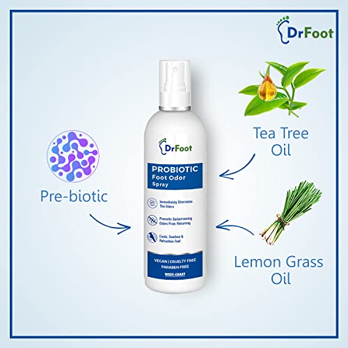Dr Foot Probiotic Foot Unisex Odor Spray Helps To Remove Feet &amp; Shoes Worst Odors, Cools, Soothes &amp; Refreshes Feet With The Goodness Of Lemon Grass Oil, Tea Tree Oil - 100Ml (FROM INDIA)SAB - View 2 of 6