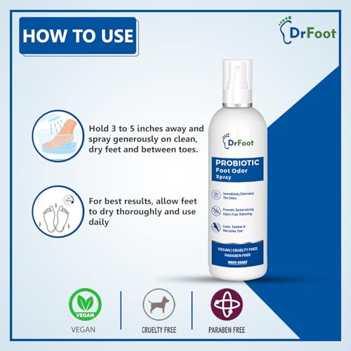 Dr Foot Probiotic Foot Unisex Odor Spray Helps To Remove Feet &amp; Shoes Worst Odors, Cools, Soothes &amp; Refreshes Feet With The Goodness Of Lemon Grass Oil, Tea Tree Oil - 100Ml (FROM INDIA)SAB - View 6 of 6