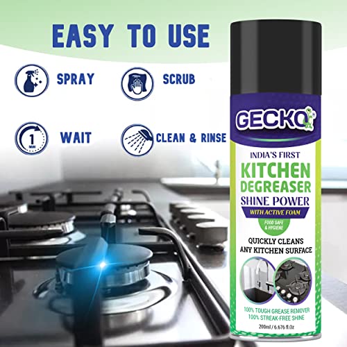 Shadow Securitronics Gecko Kitchen Cleaner Foam Spray For Oil &amp; Grease Stain Remover,Cleaning Spray For Chimney,Sink,Gas Stove,Grill,Dirt,Fan,Kitchen Surface Cleaner-Degreaser Non-Flammable,200 Ml (FROM INDIA) NUSS - View 4 of 6