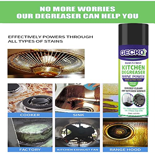 Shadow Securitronics Gecko Kitchen Cleaner Foam Spray For Oil &amp; Grease Stain Remover,Cleaning Spray For Chimney,Sink,Gas Stove,Grill,Dirt,Fan,Kitchen Surface Cleaner-Degreaser Non-Flammable,200 Ml (FROM INDIA) NUSS - View 6 of 6