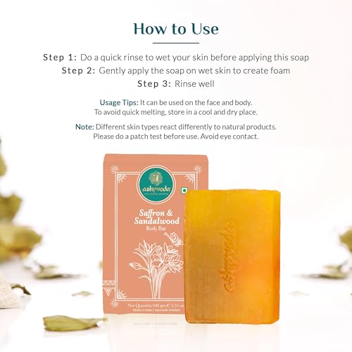 Ashpveda Ayurvedic Handmade Sandalwood &amp; Saffron Bathing Soap Bar | Scented Soap For Glowing, Smooth &amp; Moisturizing Skin (100 gm)(FROM INDIA)JEZ - View 5 of 7
