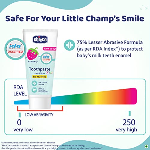 Chicco Toothpaste for Kids (1y-6y), Strawberry Flavour, 50g | Fluoride-Free | Removes Plaque, Helps Prevent Cavities (FROM INDIA)SAB - View 2 of 6
