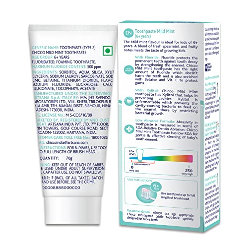 Chicco Toothpaste for Kids (6+ years), Mild Mint Flavour, 70g | With Fluoride to Remove Plaque, Helps Prevent Cavities (FROM INDIA)SAB - View 6 of 6
