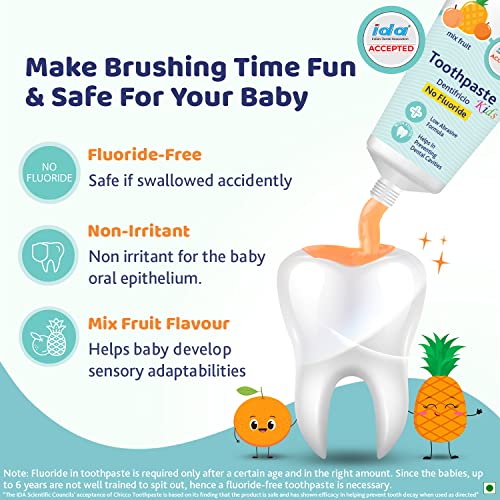 Chicco Toothpaste for Kids (1y-6y), Mix Fruit Flavour, 50g | Fluoride-Free | Removes Plaque, Helps Prevent Cavities (FROM INDIA)SAB - View 2 of 6