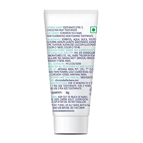 Chicco Toothpaste for Kids (1y-6y), Mix Fruit Flavour, 50g | Fluoride-Free | Removes Plaque, Helps Prevent Cavities (FROM INDIA)SAB - View 6 of 6