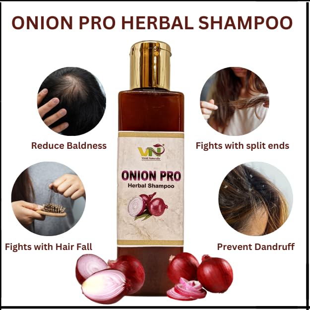 Vivid Naturally Onion Pro Herbal Shampoo - Promotes Hair Growth &amp; Controls Hair Fall | Anti Dandruff Formula - 220ml | Sulphate Free, Paraben Free(FROM INDIA)JEZ - View 4 of 5