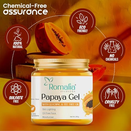 Romalia Ayurveda® Papaya Extract Gel for Skin Pigmentation with Aloe Vera, Neem, Glycerine, and Vitamin E - 200g, Anti-Aging, Moisturizing, Skin Brightening. - View 3 of 6