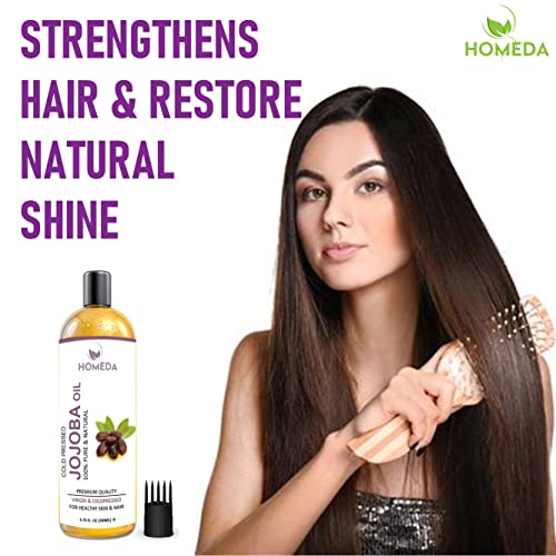 Homeda Cold Pressed Jojoba Oil for Hair Growth, Face Glow, Skin (200 ml) 100% Pure, Organic, Virgin &amp; Unrefined (FROM INDIA) NUSS - View 3 of 6