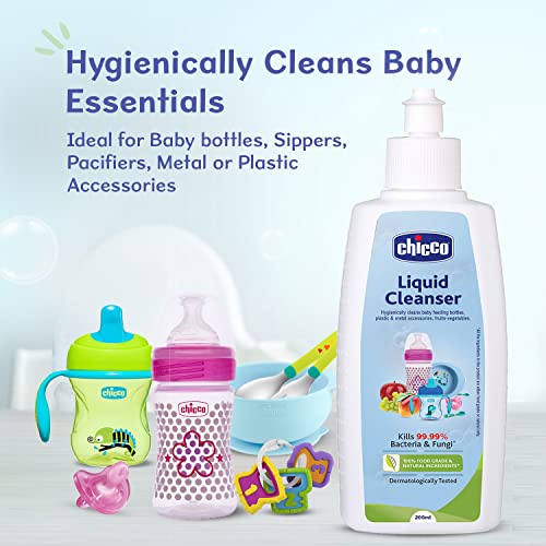 Chicco Liquid Cleanser, 200ml | Wash for Feeding Bottle, Accessories, Fruits &amp; Vegetables | 100% Food Grade &amp; Natural Ingredients | Kills 99.99% Bacteria &amp; Fungi | Baby Safe, Dermatologically Tested (FROM INDIA)SAB - View 2 of 6