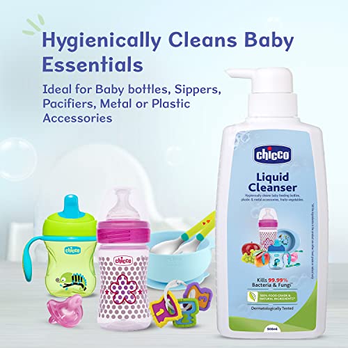 Chicco Liquid Cleanser, 500ml | Wash for Feeding Bottle, Accessories, Fruits &amp; Vegetables | 100% Food Grade &amp; Natural Ingredients | Kills 99.99% Bacteria &amp; Fungi | Baby Safe, Dermatologically tested (FROM INDIA)SAB - View 2 of 6
