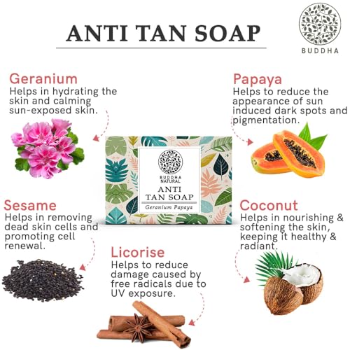 Buddha Natural Tan Removal Natural Soap - 100% Ayush Certified - Cold Pressed Handmade Luxury Butter Soap - Reduce Sun Tanning, DeTan Face &amp; Body - 100 Gms (FROM INDIA)SAB - View 2 of 6