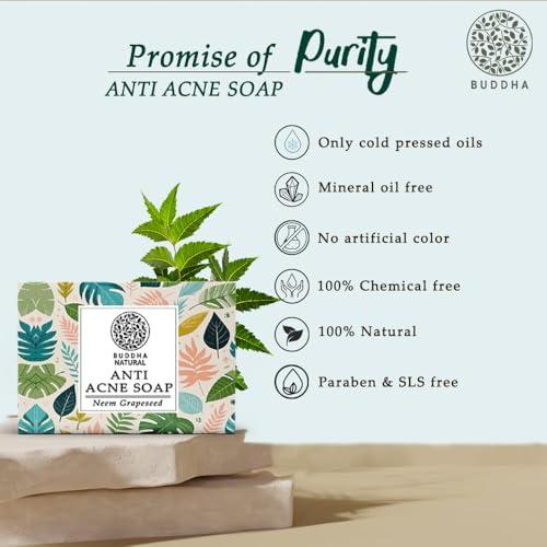 Buddha Natural Acne Natural Soap (100 Gms) - 100% Ayush Certified - Cold Pressed Handmade Luxury Butter Soap - Reduce Acne, Pimples (FROM INDIA)SAB - View 4 of 7