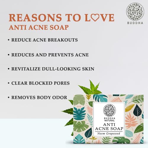 Buddha Natural Acne Natural Soap (100 Gms) - 100% Ayush Certified - Cold Pressed Handmade Luxury Butter Soap - Reduce Acne, Pimples (FROM INDIA)SAB - View 6 of 7