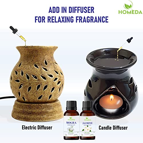 Homeda Mogra and Jasmine Essential Oils Combo for Home Fragrance, Diffuser, Pooja Original, Jasmine Oil 100% Pure for Skin, Face, Hair - 15ml each (FROM INDIA) NUSS - View 2 of 5