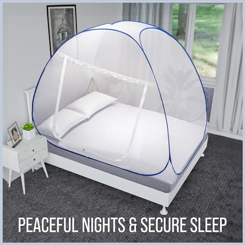Heart Home Mosquito Net | Nylon Single Bed Mosquito Net | Foldable Machardani | Mosquito Net for Bedroom | Outdoor Trip Mosquito Net | 6.5x4 Feet | Blue(FROM INDIA)NUZ - View 2 of 6