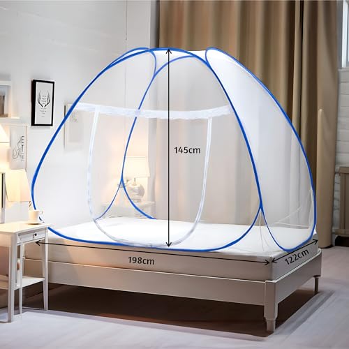 Heart Home Mosquito Net | Nylon Single Bed Mosquito Net | Foldable Machardani | Mosquito Net for Bedroom | Outdoor Trip Mosquito Net | 6.5x4 Feet | Blue(FROM INDIA)NUZ - View 3 of 6