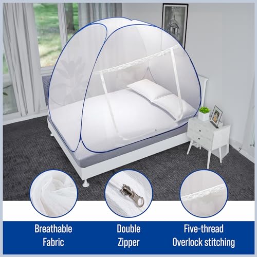 Heart Home Mosquito Net | Nylon Single Bed Mosquito Net | Foldable Machardani | Mosquito Net for Bedroom | Outdoor Trip Mosquito Net | 6.5x4 Feet | Blue(FROM INDIA)NUZ - View 4 of 6