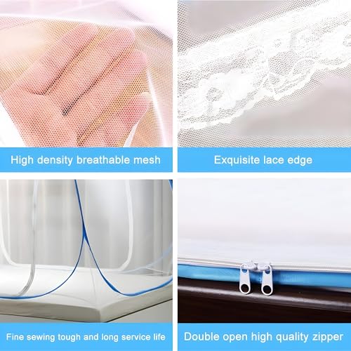Heart Home Mosquito Net | Nylon Single Bed Mosquito Net | Foldable Machardani | Mosquito Net for Bedroom | Outdoor Trip Mosquito Net | 6.5x4 Feet | Blue(FROM INDIA)NUZ - View 5 of 6