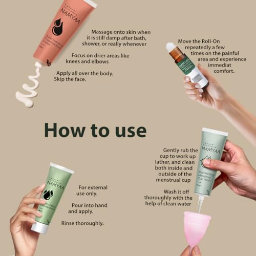 Namyaa Intimate Travel Hygiene Kit | Combo Pack of Intimate Wash, Menstrual Cup Wash, Super Hydrating Fragrance Body Cream &amp; Period Cramp Roll On | Perfect for Period Pain &amp; Hygiene | 100g(FROM INDIA)NUZ - View 4 of 5