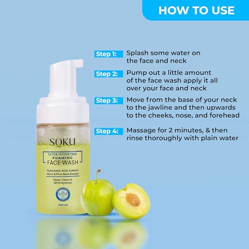 SOKU Ultra Hydrating Foaming Face Wash | Enriched with Hyaluronic Acid Kakadu Plum &amp; Pine Bark Extract For Dry Skin | Sulphate &amp; Toxins Free | Hydrates Skin - View 3 of 7