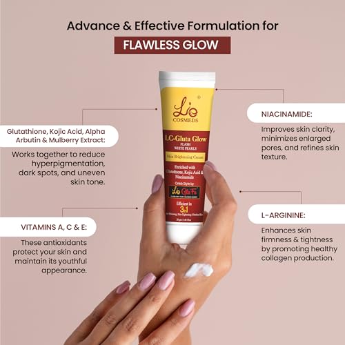 Lio Cosmeds Face Cream for Skin Brightening, Lightening, Pigmentation, Pores Tightening, Shine, Uneven Skin Tone &amp; Glow contains L Glutathione, Kojic Acid, Niacinamide, Vitamin C, E, L Argenine, Mulberry for Men &amp; Women - 30gm - View 3 of 5