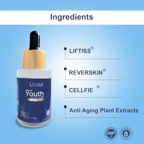 COZMIX Eternal Youth Revive Serum For Glowing &amp; Brightening Skin | Anti-Ageing Serum for Men &amp; Women | Anti-Wrinkle &amp; Skin Tightening Serum | Reduces Dark Spots &amp; Fine Lines (FROM INDIA)SAB - View 4 of 6