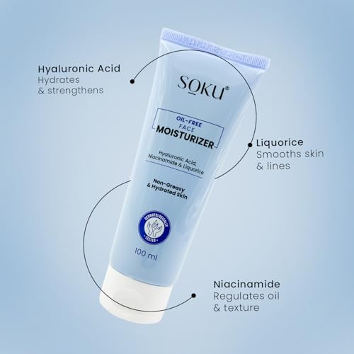SOKU Oil Free Face Moisturizer | Suitable for Oily Skin with Hyaluronic Acid, Niacinamide &amp; Liquorice | Light Weight &amp; Non Greasy | Hydrating &amp; Brightening Skin - 100 ml - View 3 of 7