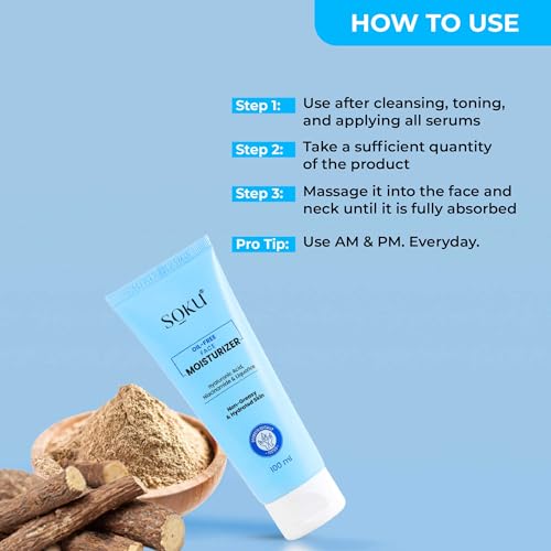 SOKU Oil Free Face Moisturizer | Suitable for Oily Skin with Hyaluronic Acid, Niacinamide &amp; Liquorice | Light Weight &amp; Non Greasy | Hydrating &amp; Brightening Skin - 100 ml - View 5 of 7