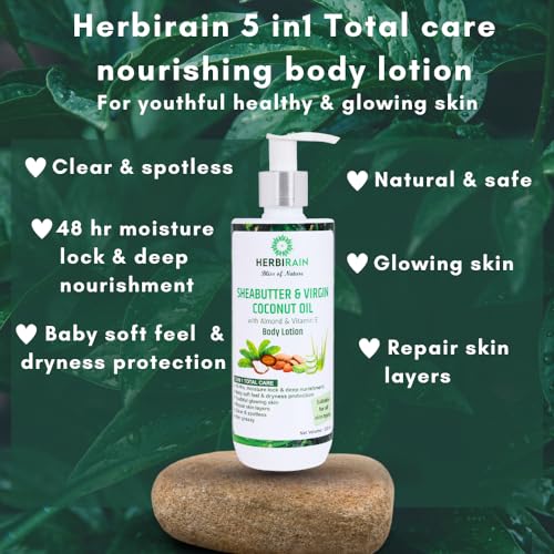Herbirain deep nourishing &amp; intense repairing body lotion/48 Hrs Moisturisation/Almond &amp; Cocunut milk enriched with vit E/Baby soft glowing spotless skin/For men &amp; women 200ml (FROM INDIA) NUSS - View 2 of 7