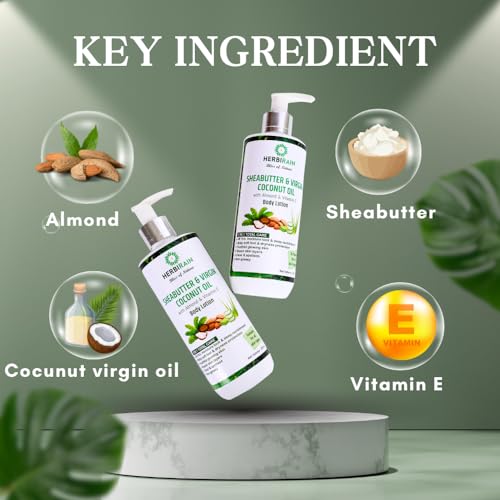 Herbirain deep nourishing &amp; intense repairing body lotion/48 Hrs Moisturisation/Almond &amp; Cocunut milk enriched with vit E/Baby soft glowing spotless skin/For men &amp; women 200ml (FROM INDIA) NUSS - View 3 of 7