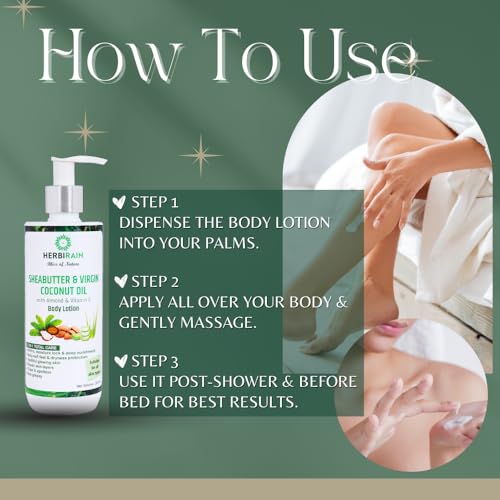 Herbirain deep nourishing &amp; intense repairing body lotion/48 Hrs Moisturisation/Almond &amp; Cocunut milk enriched with vit E/Baby soft glowing spotless skin/For men &amp; women 200ml (FROM INDIA) NUSS - View 5 of 7