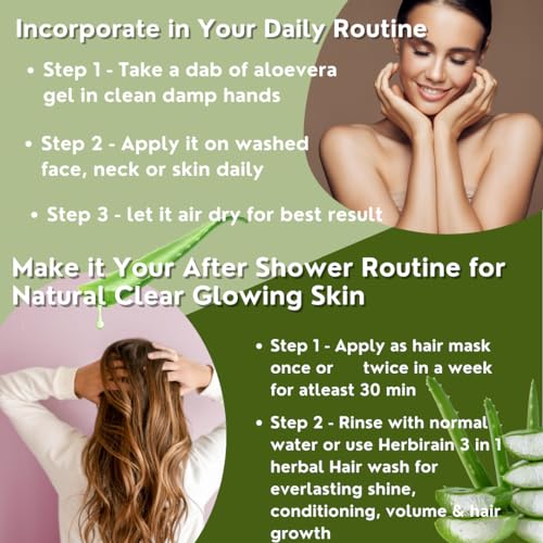 Herbirain Pure &amp; Natural Aloevera Gel Enriched With Vitamin E,C &amp; Rose Extract /For Face, Skin, &amp; Hair | Both For Men &amp; Women | Fragrance Free &amp; No Added Colour | Hydrating, Tan removal,Clear, Glowing skin 250gm (FROM INDIA) NUSS - View 4 of 6