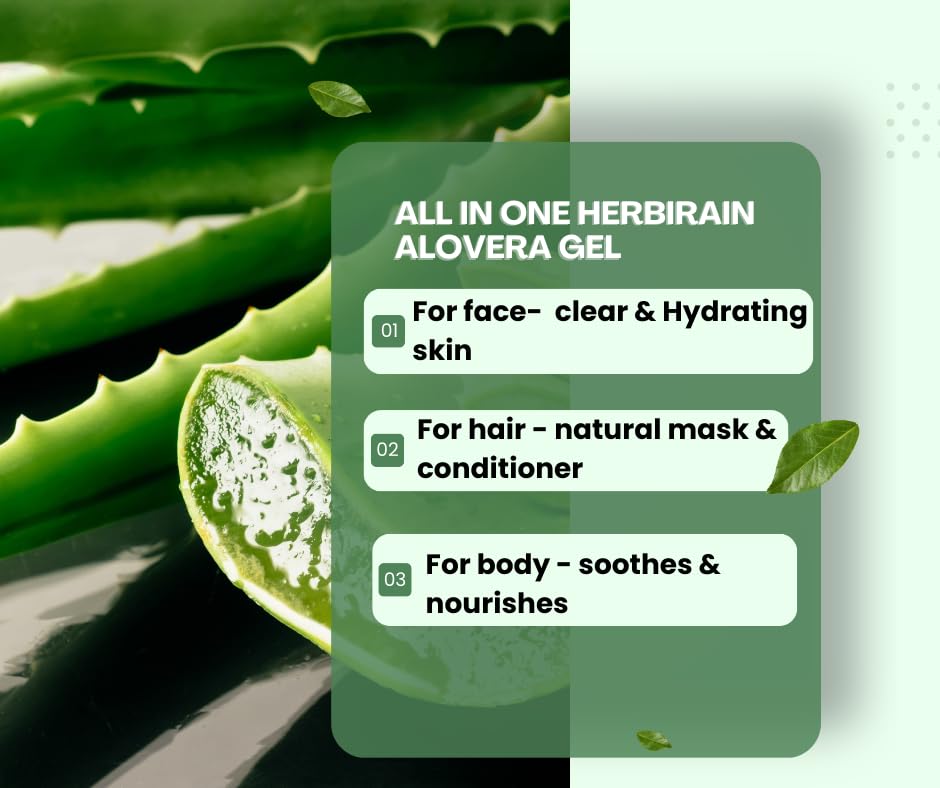 Herbirain Pure &amp; Natural Aloevera Gel Enriched With Vitamin E,C &amp; Rose Extract /For Face, Skin, &amp; Hair | Both For Men &amp; Women | Fragrance Free &amp; No Added Colour | Hydrating, Tan removal,Clear, Glowing skin 250gm (FROM INDIA) NUSS - View 5 of 6
