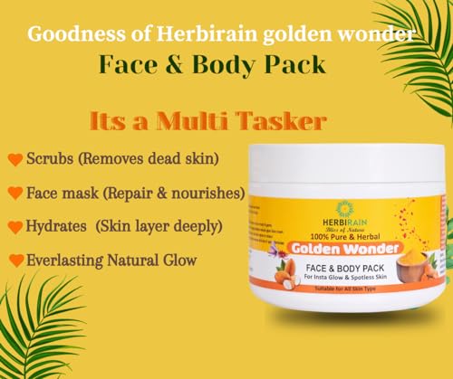 Herbirain Organic Ubtan Powder Face &amp; Body Pack Fairer &amp; Even Skin Tone, Glowing Skin,Tan Removal, Reduce Melasma &amp; Pigmentation naturally | Almond,Walnut,Saffron,Vitamin C 250 gm (FROM INDIA) NUSS - View 4 of 7