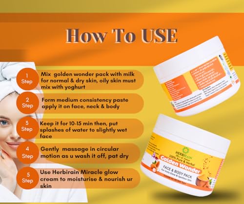 Herbirain Organic Ubtan Powder Face &amp; Body Pack Fairer &amp; Even Skin Tone, Glowing Skin,Tan Removal, Reduce Melasma &amp; Pigmentation naturally | Almond,Walnut,Saffron,Vitamin C 250 gm (FROM INDIA) NUSS - View 5 of 7