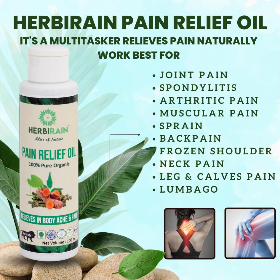 Herbirain Pain Relief Oil For Arthritis,Spondylitis,Sprain,Joint,Muscular Neck,Back &amp; Knee pain,Frozen shoulder with Manjistha, Dashmool, Shatavari/100% Natural &amp; Ayurvedic 100ml (FROM INDIA) NUSS - View 2 of 6