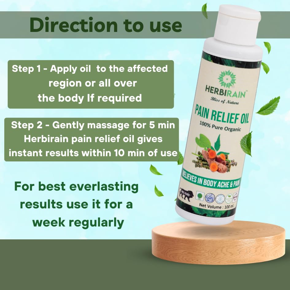 Herbirain Pain Relief Oil For Arthritis,Spondylitis,Sprain,Joint,Muscular Neck,Back &amp; Knee pain,Frozen shoulder with Manjistha, Dashmool, Shatavari/100% Natural &amp; Ayurvedic 100ml (FROM INDIA) NUSS - View 4 of 6