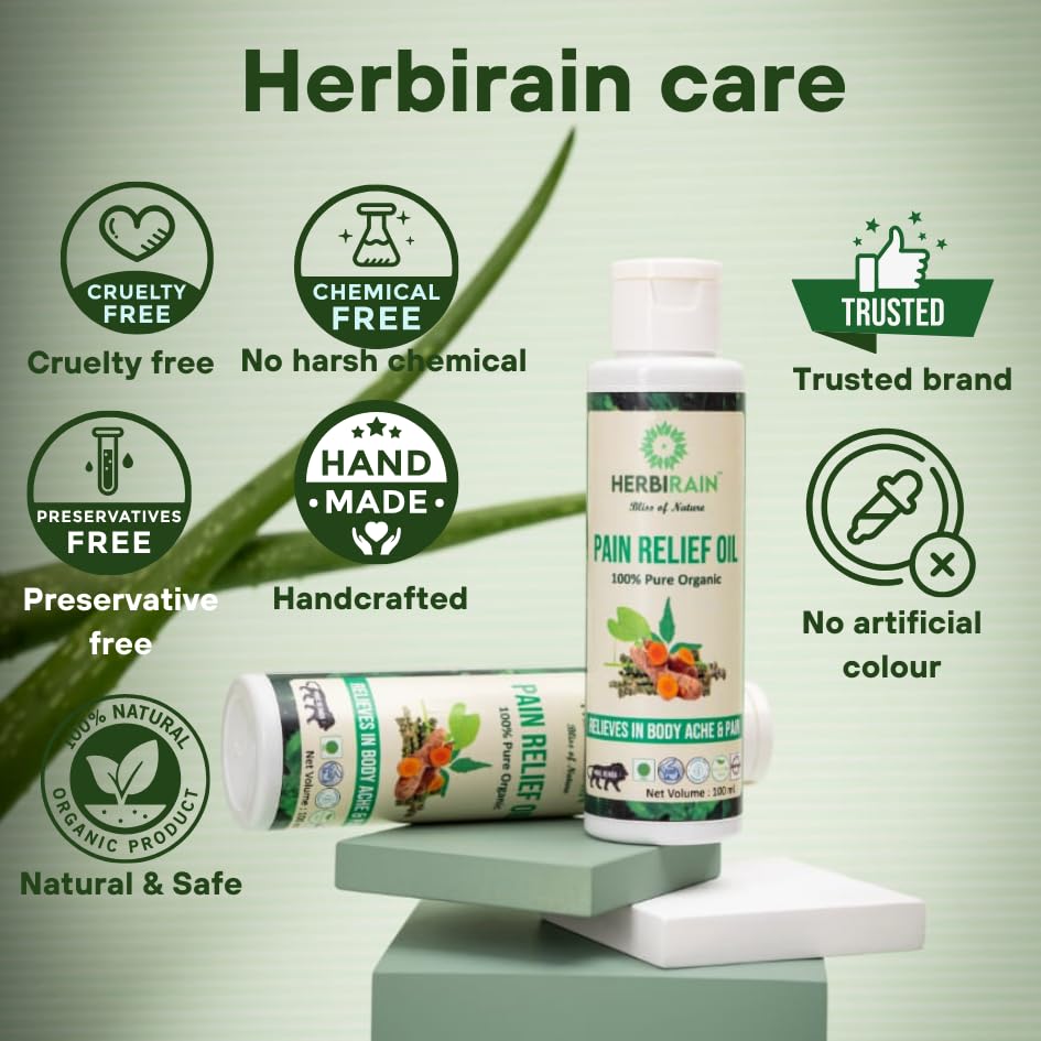 Herbirain Pain Relief Oil For Arthritis,Spondylitis,Sprain,Joint,Muscular Neck,Back &amp; Knee pain,Frozen shoulder with Manjistha, Dashmool, Shatavari/100% Natural &amp; Ayurvedic 100ml (FROM INDIA) NUSS - View 6 of 6