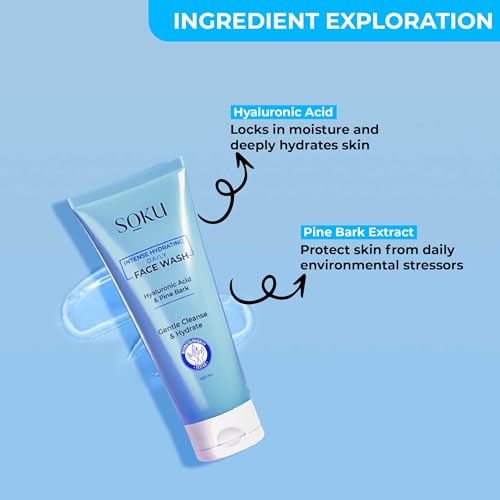 SOKU Intense Hydrating Daily Face Wash | Hyaluronic Acid Booster | Suitable For Dry Skin | Enriched with Pine Bark |Pore Cleansing &amp; Dirt Control | Men &amp; Women - 100 ml(FROM INDIA)JEZ - View 2 of 7